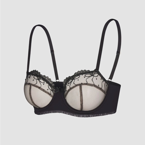 Savage X Fenty Black Caviar LOVELINE SATIN BALCONETTE BRA & G-STRING PANTY Set - Picture 5 of 11